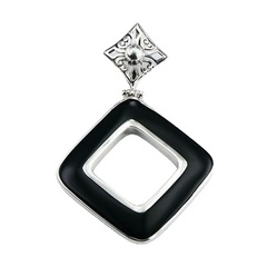 Black Agate Open Diamond Shape 925 Ajoure Silver Bail