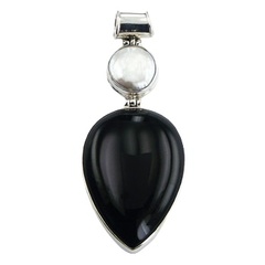 Freshwater Pearl Hinged Black Agate Sterling Silver Pendant