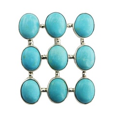 Nine Oval Howlite Turquoise Gems At Silver Grid Pendant