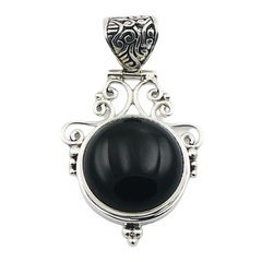 Romantic Black Agate Pendant Delicate Sterling Silver Decor