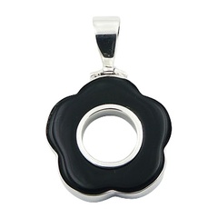 Black Agate Open Flower Adorable Sterling Silver Pendant by BeYindi