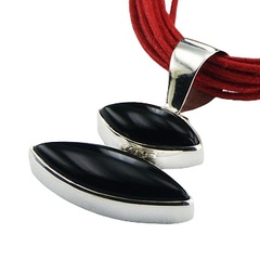 Double Marquise Cut Black Agate Hinged Sterling Silver Pendant by BeYindi 