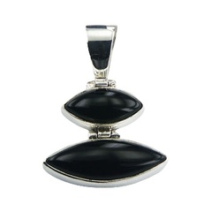 Double Marquise Cut Black Agate Hinged Sterling Silver Pendant