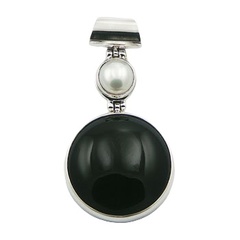 Round Glossiness Lustrous Shine Pearl Black Agate Pendant