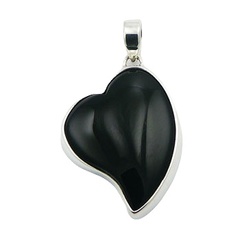 925 Silver Designer Black Agate Heart  Cut Gemstone Pendant