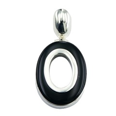 Fashionable Open Oval Black Agate Sterling Silver Pendant