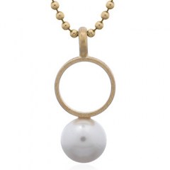 Sphere Pearl With Yellow Gold Plated Circle 925 Silver Pendants