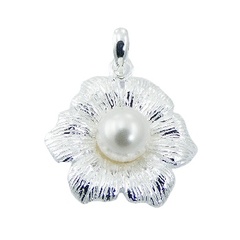 Sterling Silver Flower Pendant White Swarovski Crystal Pearl