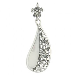 Paisley-shaped 925 Silver Mother of Pearl Pendant with Turtle Bail