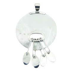 Disc MOP Shell Sterling Silver Pendant Dangle Ovals On Loops