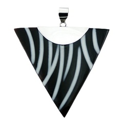 Triangular Resin Black Shell 925 Silver Pendant Zebra Pattern