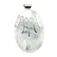 Natural Mother Of Pearl Pendant Handmade Fringed 925 Silver