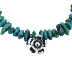 Turquoise Bead Bracelet with Antiqued Casted Silver Flower 2