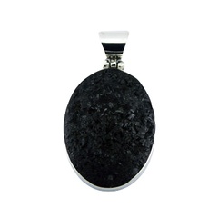 Oval Sterling Silver Volcanic Lava Pendant Hinged Bail