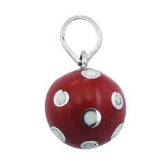 Red Resin Brass Harmony Ball Pendant Silver White Dots