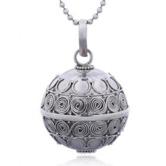 Antique Spiral Flower Ornament Chiming Sphere Silver Pendant by BeYindi