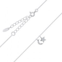 Moon And Star Charms In Sterling 925 Silver Chain Necklace