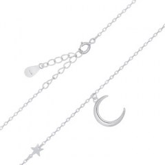 Moon Charm In Star Connected Silver Plated 925 Chain Necklace by BeYindi