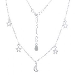 Figured Moon And Stars Silver Plated 925 Chain Necklace