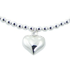 Sterling Silver Beads Stretch Bracelet with Puffed Heart Charm 2