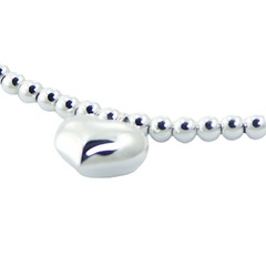 Sterling Silver Beads Stretch Bracelet with Puffed Heart Charm 3