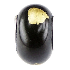 Classy  Black Murano Glass Bead Layered Golden Leaf