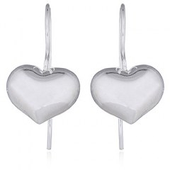 Sterling Silver Puffed Heart Earrings Adorable Shiny Drops by BeYindi