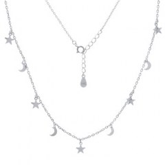 Moons And Stars Comparing Silver Plated 925 Chain Necklace