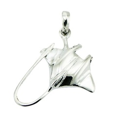 Shiny Sterling Silver Authentic Depiction Of  Manta Ray Pendant