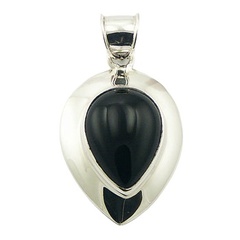 Pear Cut Black Agate In Chunky Shiny 925 Silver Pendant by BeYindi