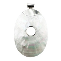 Oval Mother Of Pearl 925 Silver Pendant Large Natural Shell
