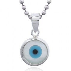 Evil Eye In Mother Of Pearl Shell Rounded Silver Pendants