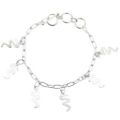 Sterling Silver Charm Bracelet Wavy Charms On Curb Chain