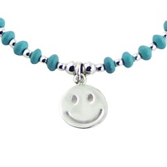 Happy Face Charm on Turquoise and Silver Bead Bracelet 2