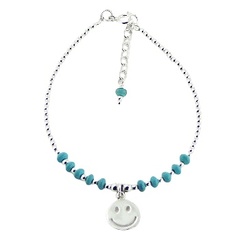 Happy Face Charm on Turquoise and Silver Bead Bracelet by BeYindi
