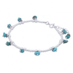 Polished Silver Beads Bracelet with Cute Turquoise Charms