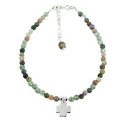 Multicolored Round Agate Bead Bracelet with Silver Clover Charm by BeYindi