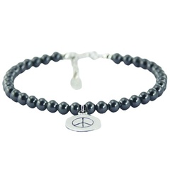 Swarovski Crystal Pearl Bracelet Stamped Silver Peace Charm 