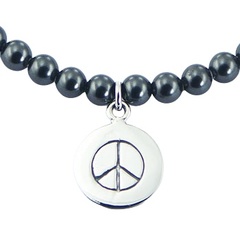 Swarovski Crystal Pearl Bracelet Stamped Silver Peace Charm 2