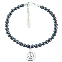 Swarovski Crystal Pearl Bracelet Stamped Silver Peace Charm by BeYindi