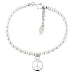 Swarovski Crystal Pearl Bracelet Polished Silver Peace Charm