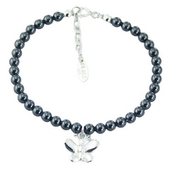 Swarovski Crystal Pearl Bracelet Casted Silver Butterfly Charm