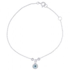 Evil Eye By Mother Of Pearl Round Charm In Silver Bracelet by BeYindi
