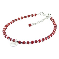 Red Glass & Silver Bead Bracelet with Silver Infinity Charm by BeYindi 