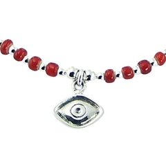 Silver Evil Eye Bracelet Round Glass and Silver Beads 2