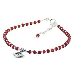 Silver Evil Eye Bracelet Round Glass and Silver Beads 