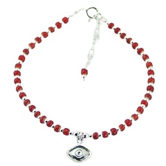 Silver Evil Eye Bracelet Round Glass and Silver Beads
