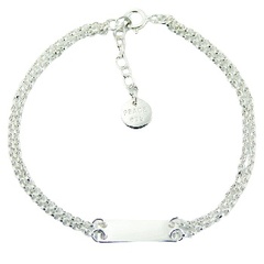 Double Sterling Silver Curb Chain Bracelet with Blank Silver Rectangle
