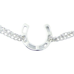 Double Sterling Silver Curb Chain Bracelet with Horseshoe Charm 2