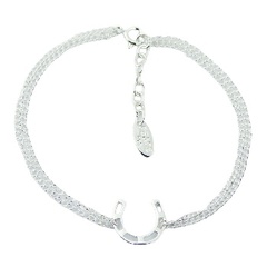 Double Sterling Silver Curb Chain Bracelet with Horseshoe Charm